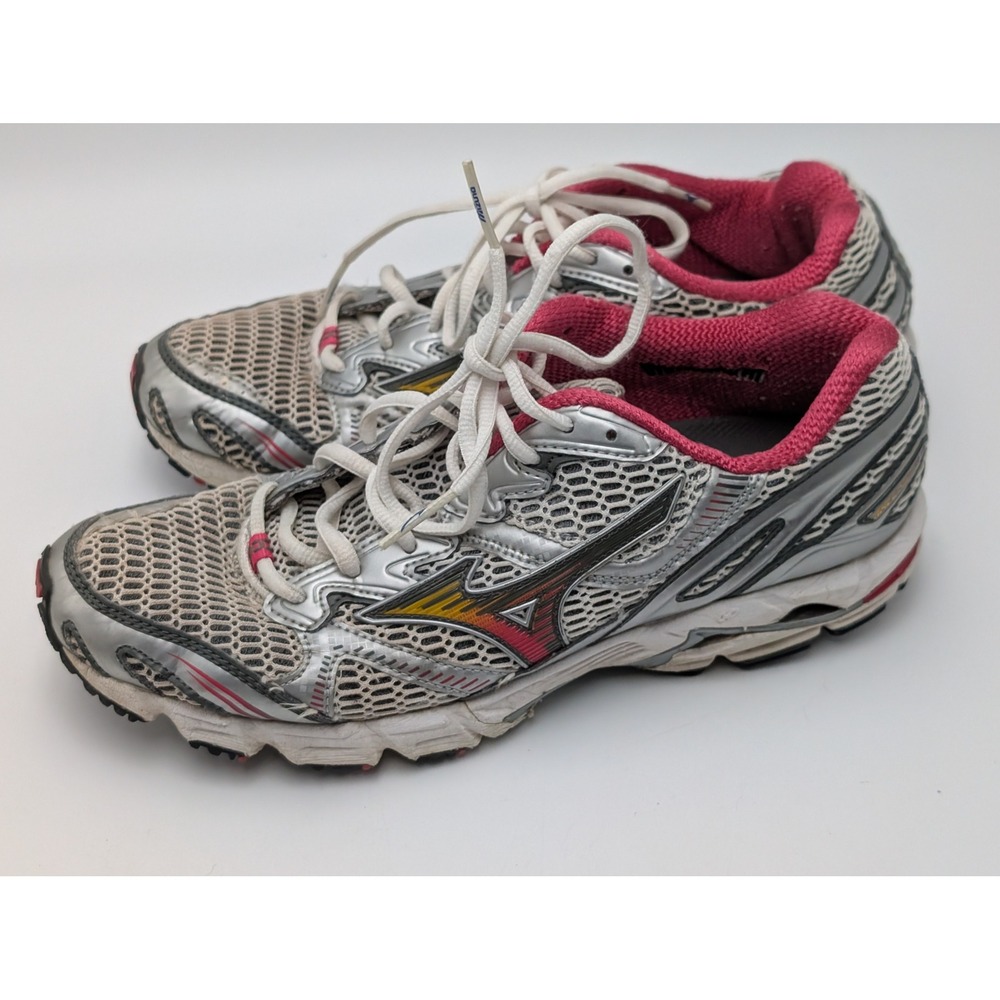Mizuno Running Shoes Womens‎ 9 Silver Pink Wave Rider 12 Narrow 2A Mesh Athletic